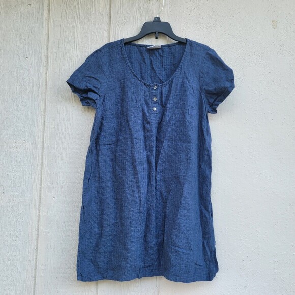 J. Jill PureJill linen tunic top Womens XS blue short sleeve button popover top - Picture 1 of 5